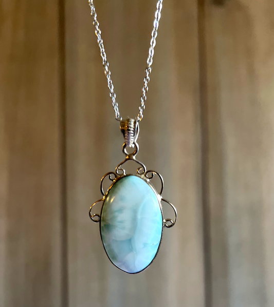 Oval Larimar Sterling Silver Necklace